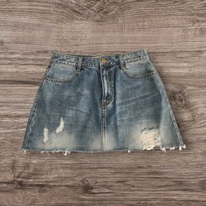 Denim Mini Skirt Raw Hem Cut Off Distressed Sz 29 Evidnt Skirt